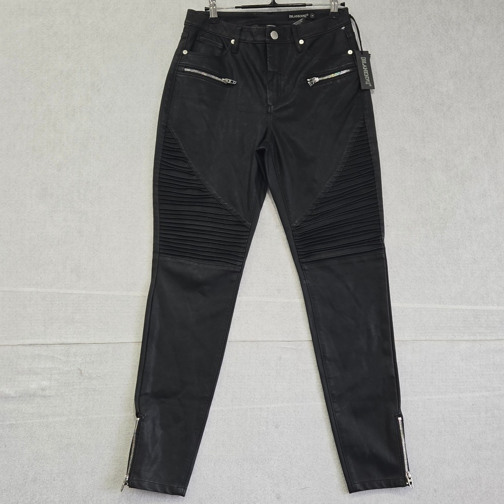 BLANKNYC Black Vegan Faux Leather Moto Skinny Pants Zipper Hem 28 46E-2657NOK